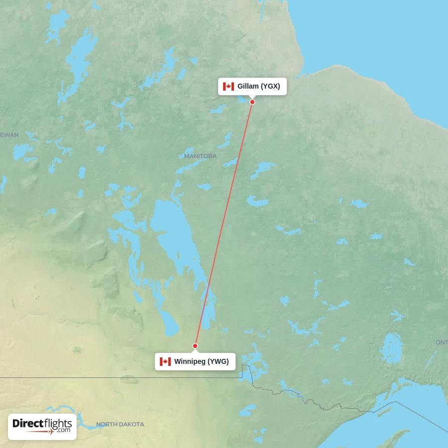 YGX - YWG route map