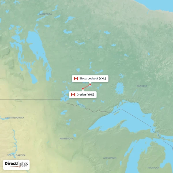 Dryden - Sioux Lookout direct flight map
