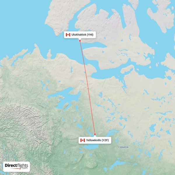Ulukhaktok - Yellowknife direct flight map