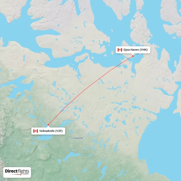 Gjoa Haven - Yellowknife direct flight map