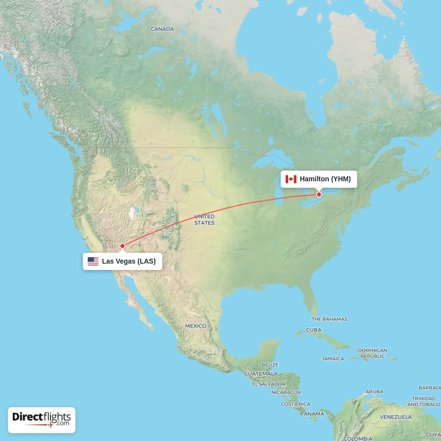YHM - LAS route map