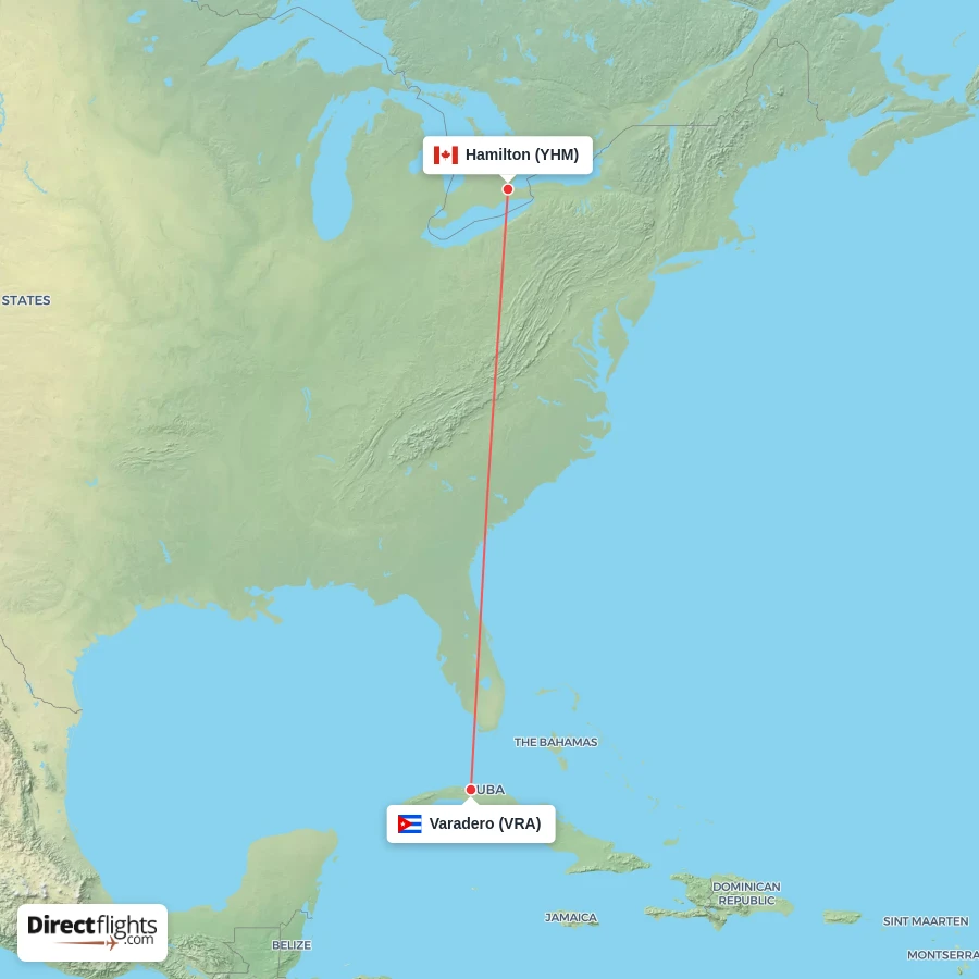 YHM - VRA route map