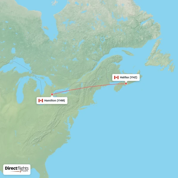 Hamilton - Halifax direct flight map