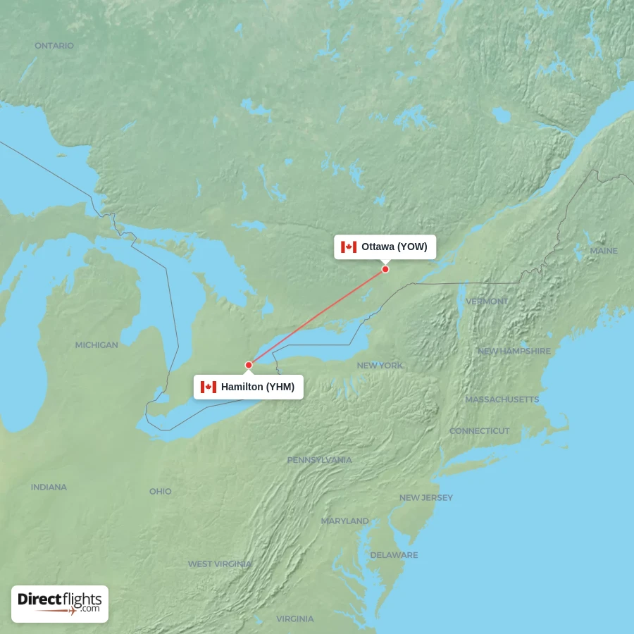 YHM - YOW route map