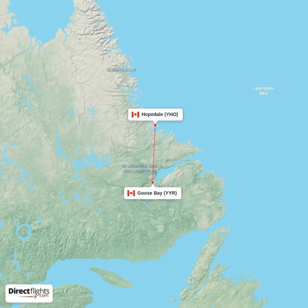Hopedale - Goose Bay direct flight map