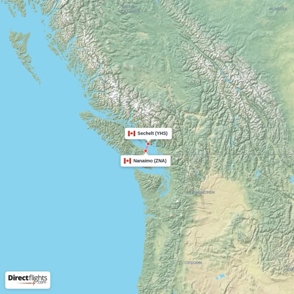 Sechelt - Nanaimo direct flight map