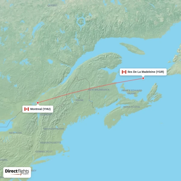 Montreal - Iles De La Madeleine direct flight map