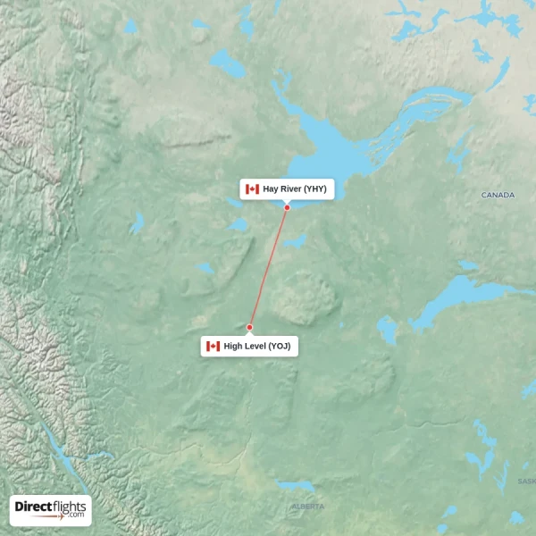 Hay River - High Level direct flight map