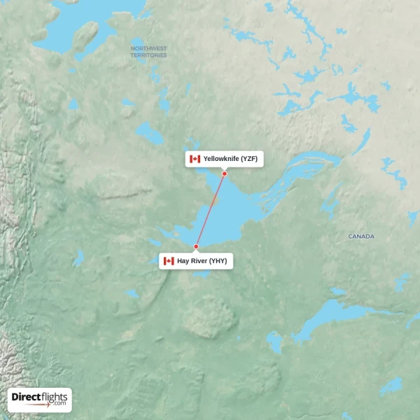 Hay River - Yellowknife direct flight map
