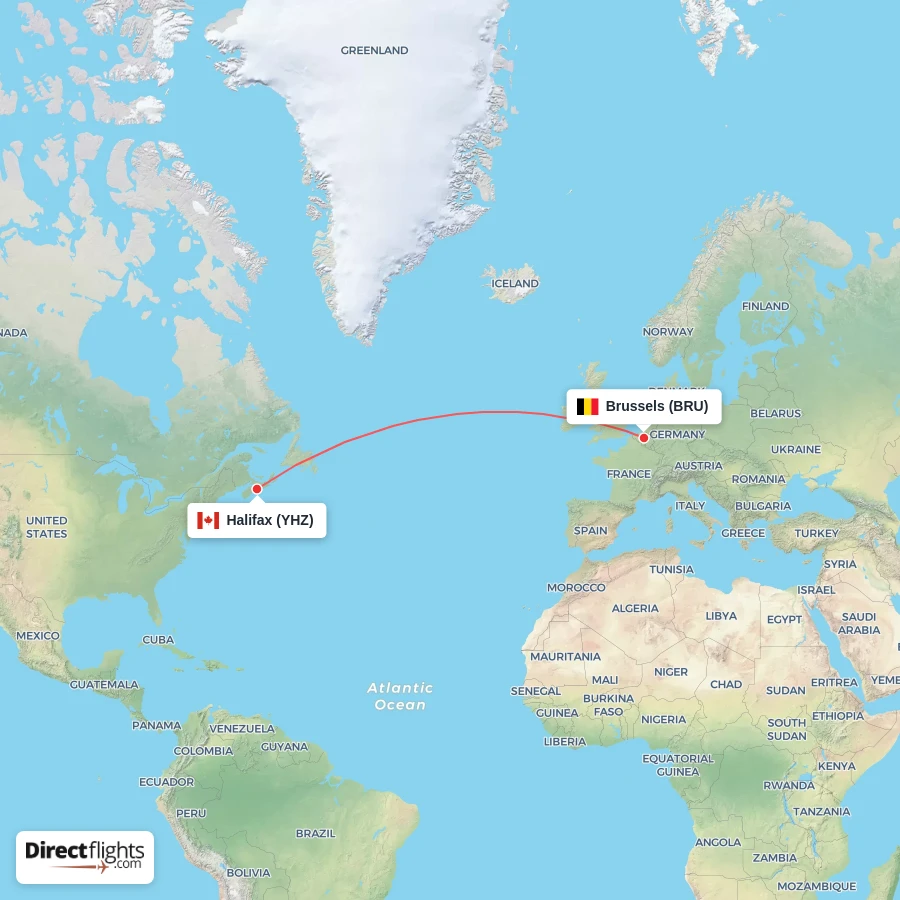 YHZ - BRU route map