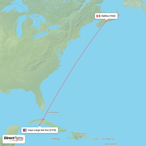 Halifax - Cayo Largo Del Sur direct flight map