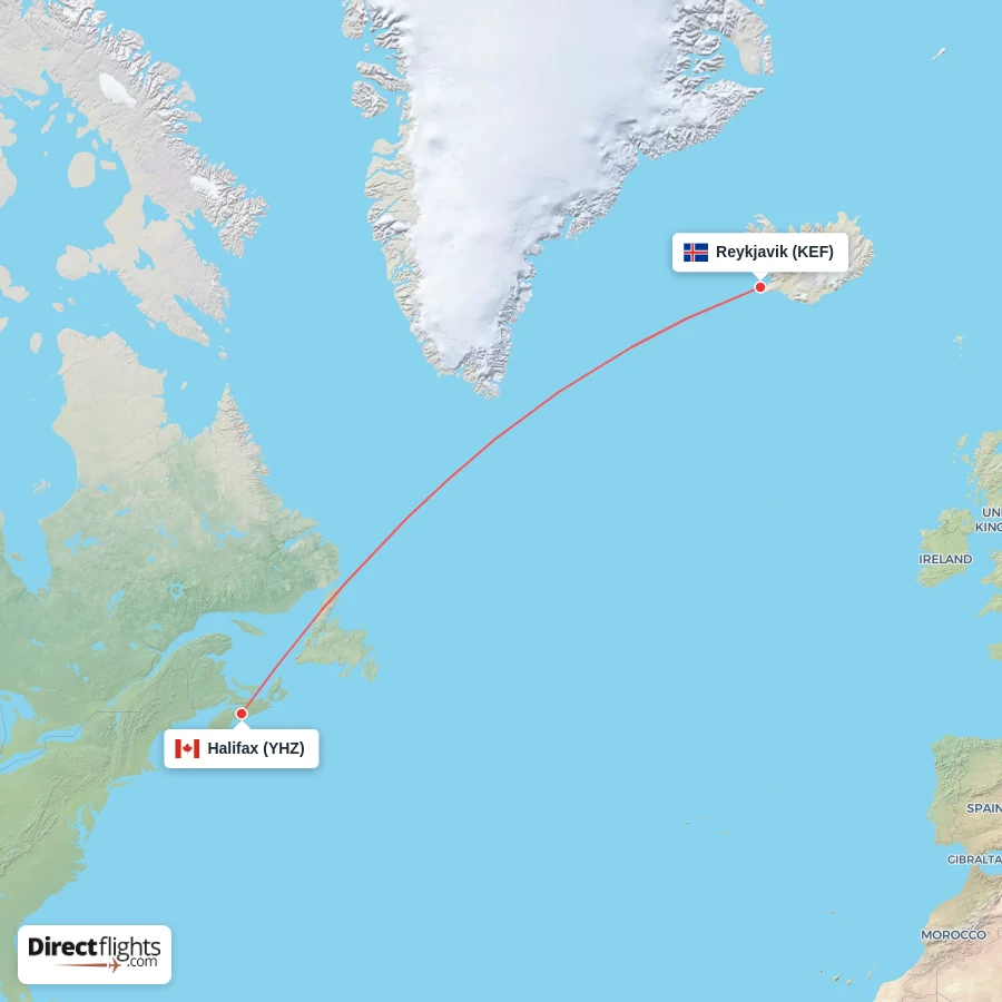 YHZ - KEF route map