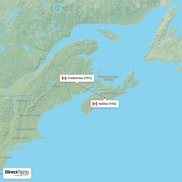 Halifax - Fredericton direct flight map