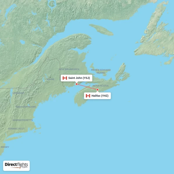 Halifax - Saint John direct flight map