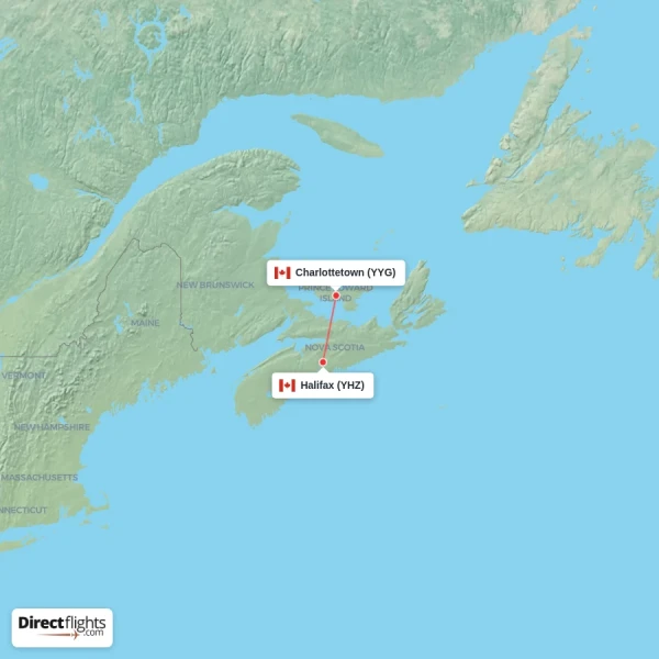 Halifax - Charlottetown direct flight map