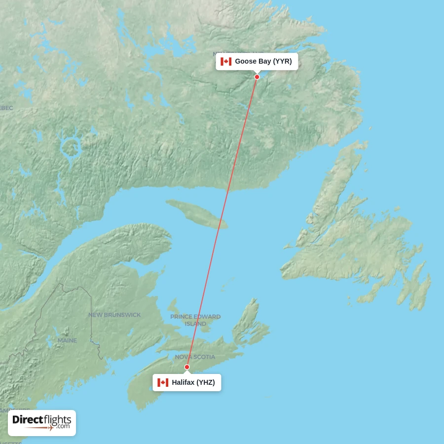 YHZ - YYR route map