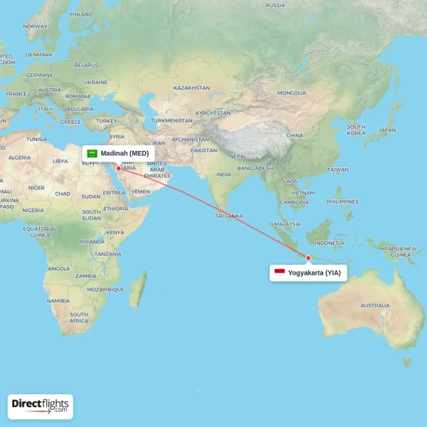 Yogyakarta - Madinah direct flight map