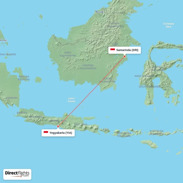 Yogyakarta - Samarinda direct flight map