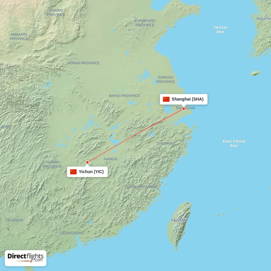YIC - SHA route map