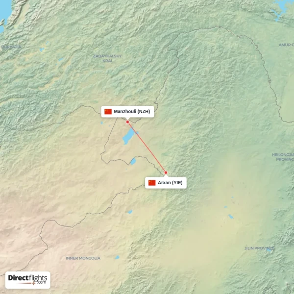 Arxan - Manzhouli direct flight map