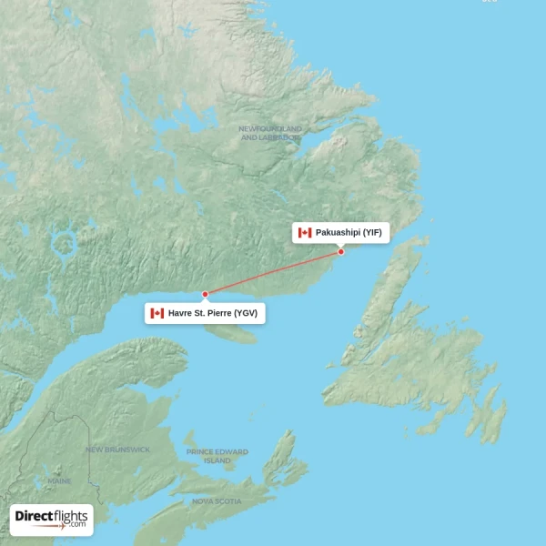 Pakuashipi - Havre St. Pierre direct flight map