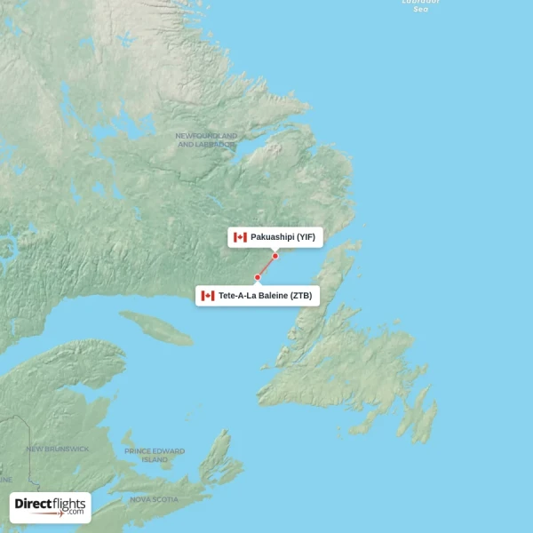 Pakuashipi - Tete-A-La Baleine direct flight map