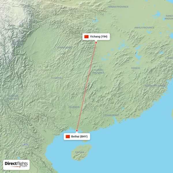 Yichang - Beihai direct flight map