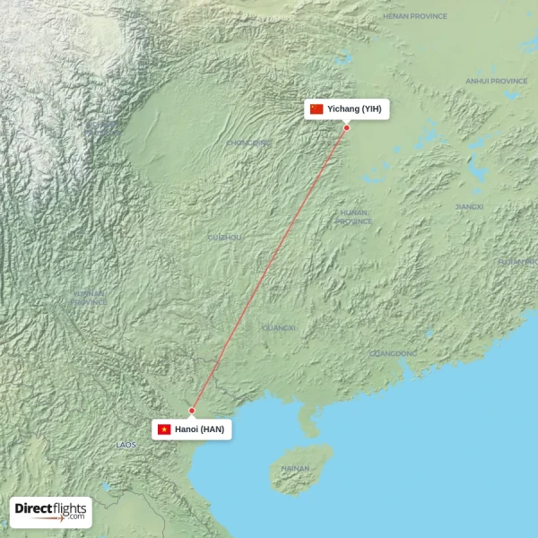 Yichang - Hanoi direct flight map