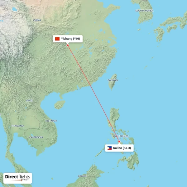 Yichang - Kalibo direct flight map