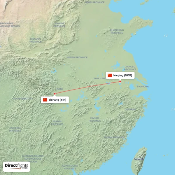 Yichang - Nanjing direct flight map