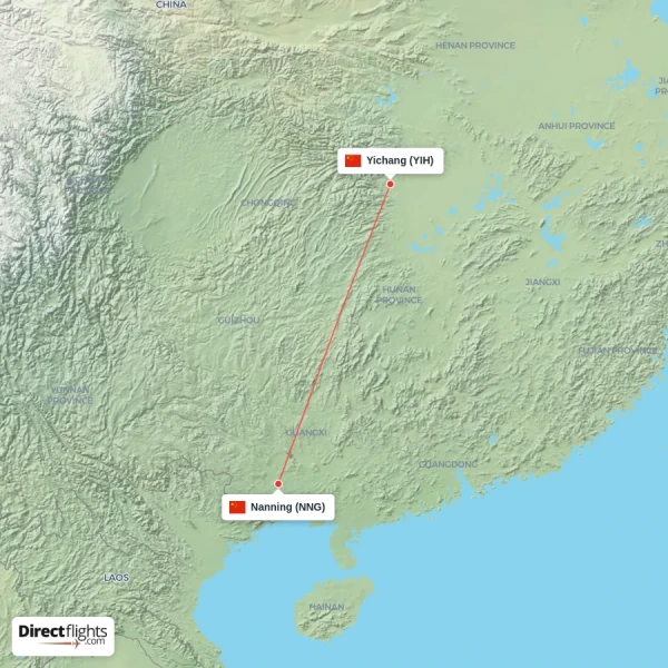 Yichang - Nanning direct flight map
