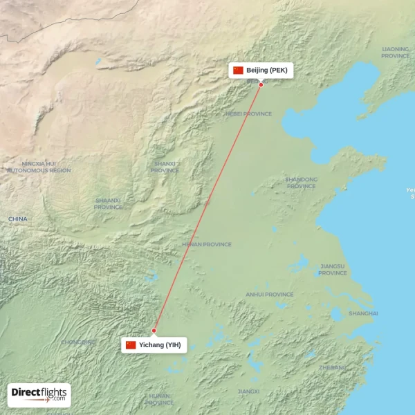 Yichang - Beijing direct flight map