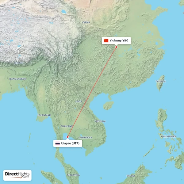 Yichang - Utapao direct flight map