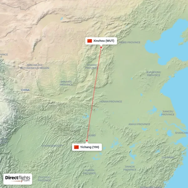 Yichang - Xinzhou direct flight map