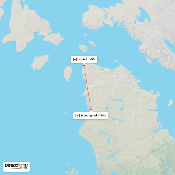Ivujivik - Povungnituk direct flight map