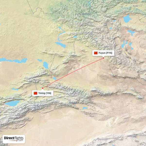 Yining - Fuyun direct flight map