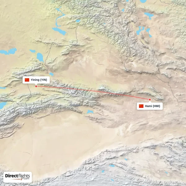Yining - Hami direct flight map