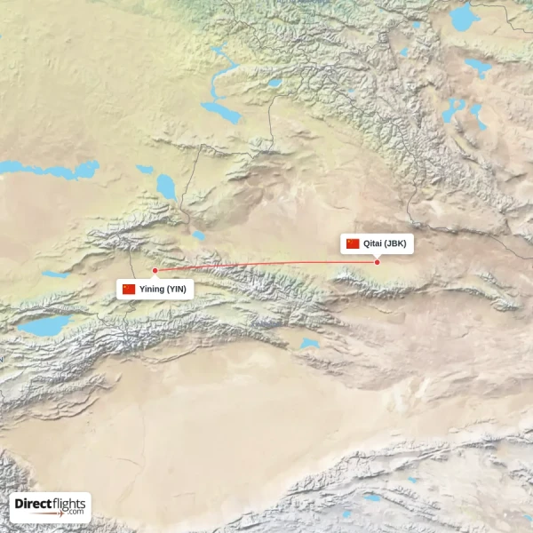 Yining - Qitai direct flight map