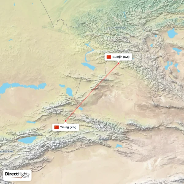 Yining - Buerjin direct flight map