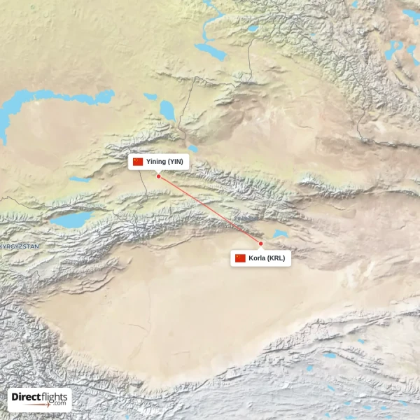 Yining - Korla direct flight map