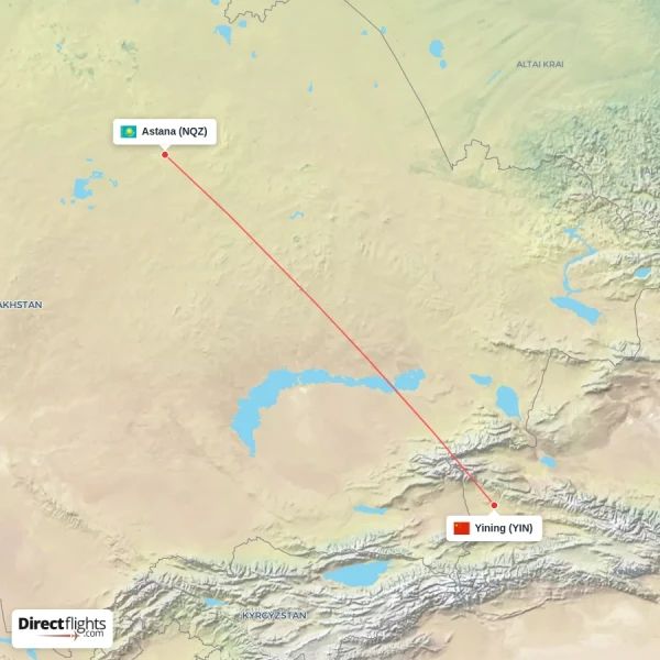 Yining - Astana direct flight map