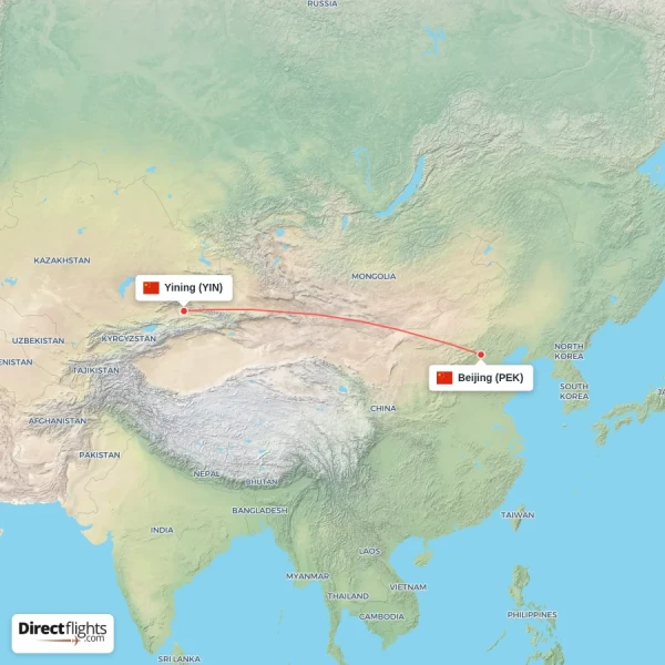 Yining - Beijing direct flight map
