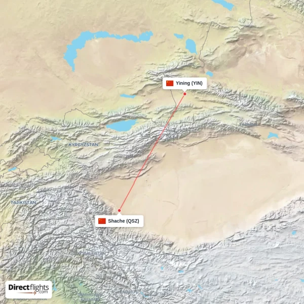 Yining - Shache direct flight map
