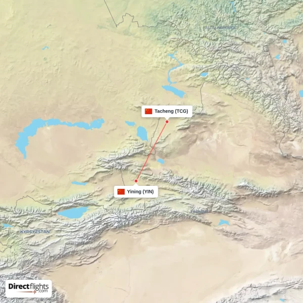 Yining - Tacheng direct flight map