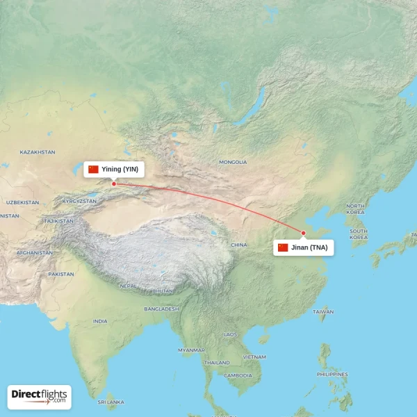 Yining - Jinan direct flight map