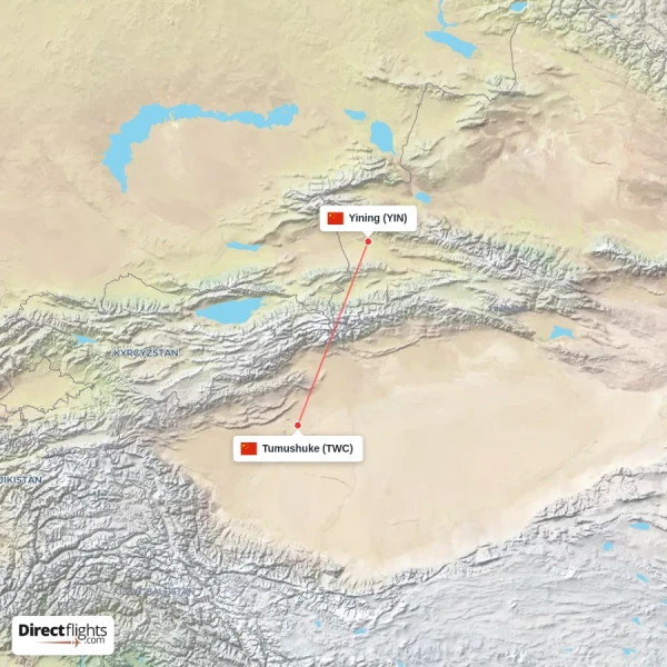 Yining - Tumushuke direct flight map