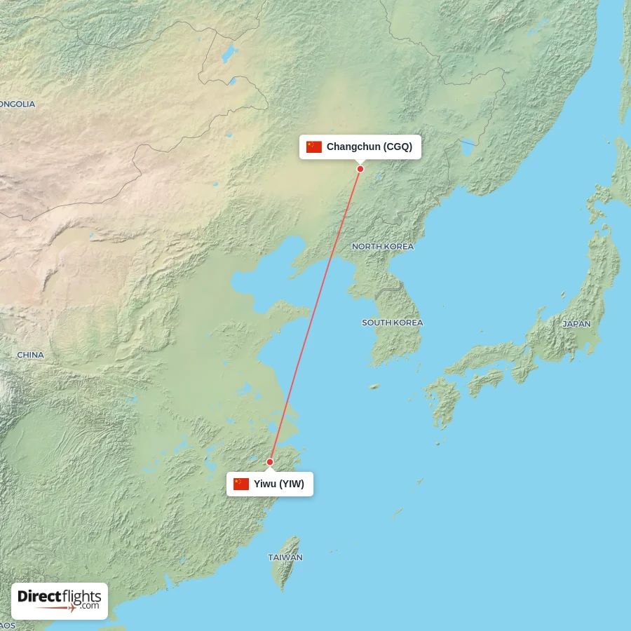 YIW - CGQ route map