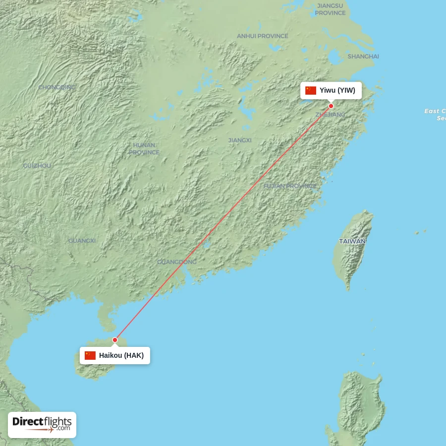 YIW - HAK route map