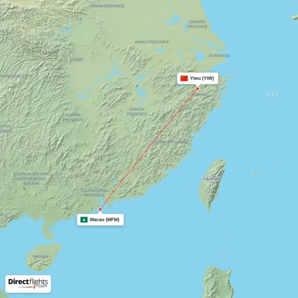 Yiwu - Macau direct flight map