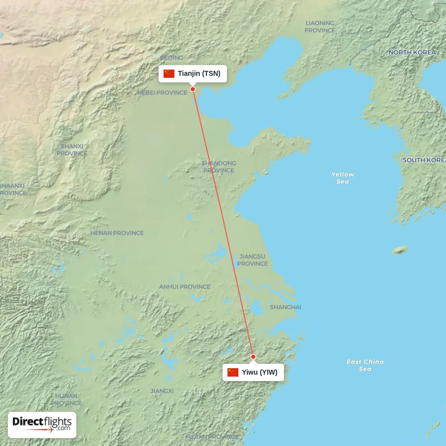 YIW - TSN route map